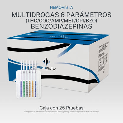 Multidrogas 6 parámetros (THC/COC/AMP/MET/OPI/BZO) Hemovista